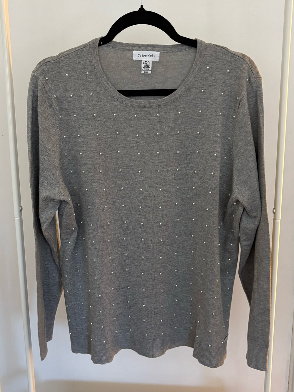 Calvin Klein | Gray Crewneck Sweater with Pearl Dots